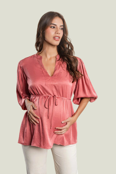 BLUSA EN CUELLO V MANGA 3/4
