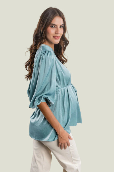 BLUSA EN CUELLO V MANGA 3/4