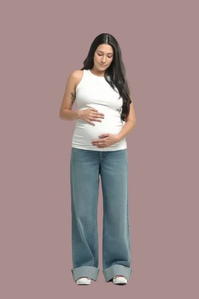 Jeans wide leg roll cuff