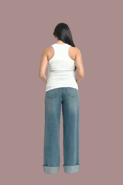 Jeans wide leg roll cuff
