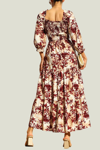 VESTIDO MIDI ESTAMPADO CON ELASTICO