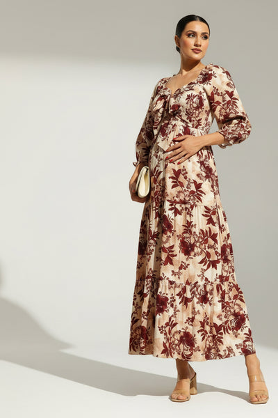 VESTIDO MIDI ESTAMPADO CON ELASTICO