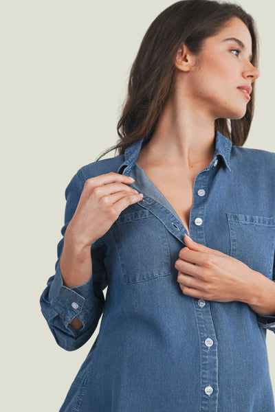 Blusa de Chambray de Manga  Larga con botones