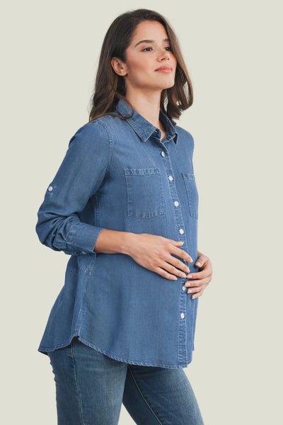 Blusa de Chambray de Manga  Larga con botones
