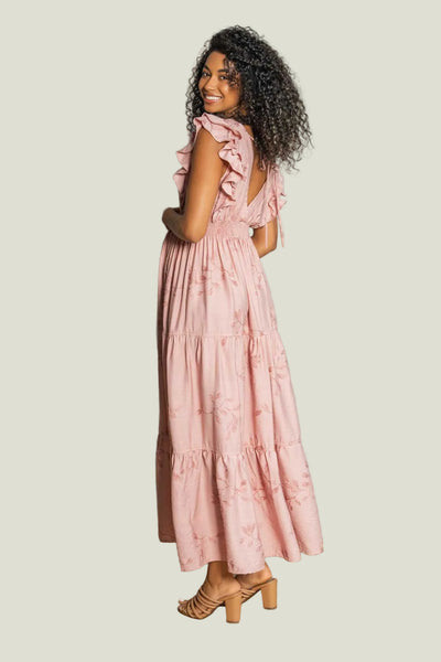VESTIDO LARGO ESCOTE EN V CON MULTIPESPULANTES