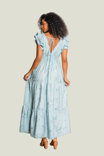 VESTIDO LARGO ESCOTE V CON MULTIPESPULANTES