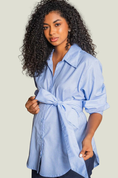 BLUSA MANGA LARGA CON PUÑOS ZURCIDO Y CINTURÒN